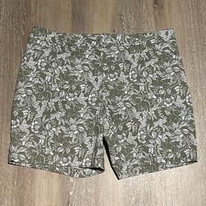Talbots Womens Floral Print Shorts Size 14 Olive Green White‎ Casual EUC